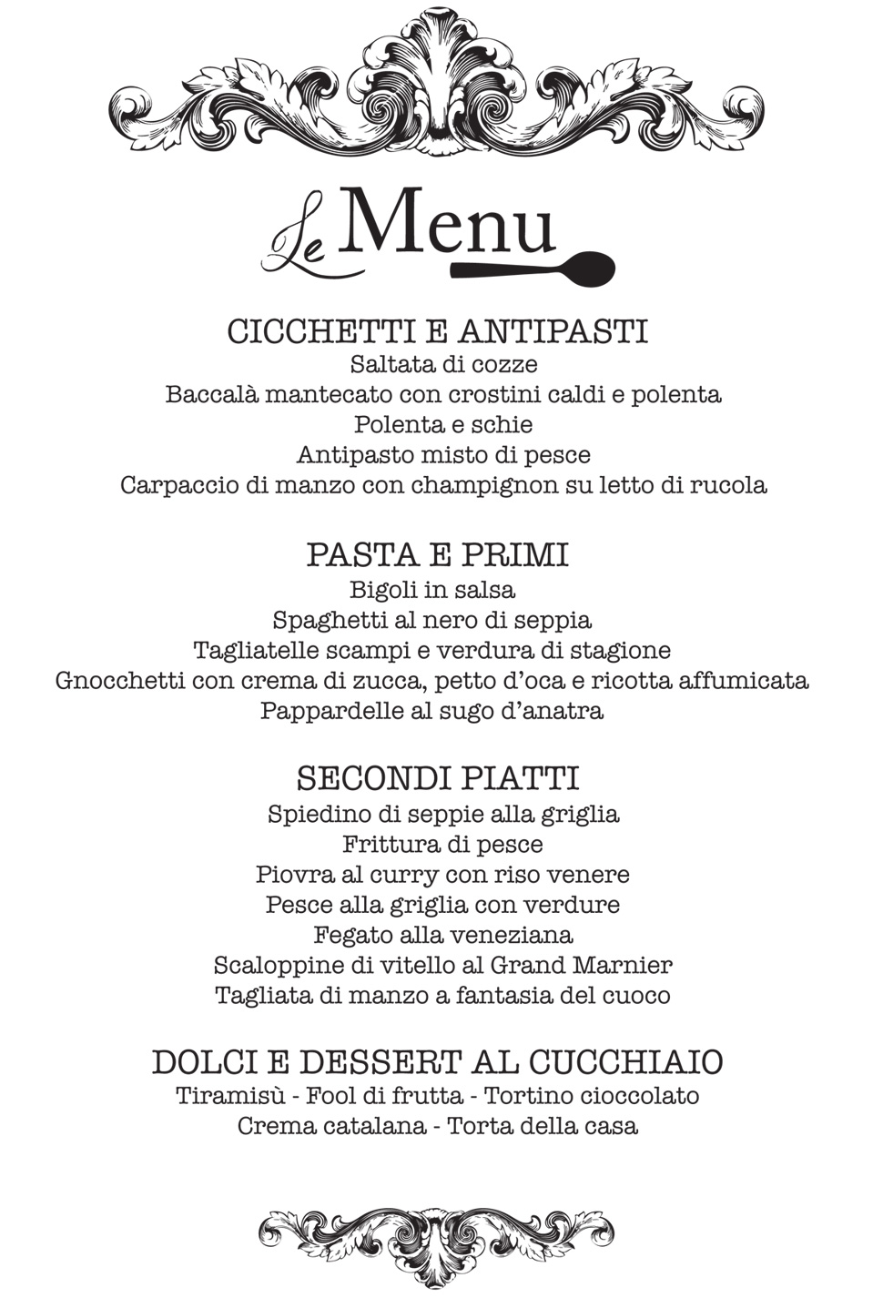 Menu — La Cucina Ristorante